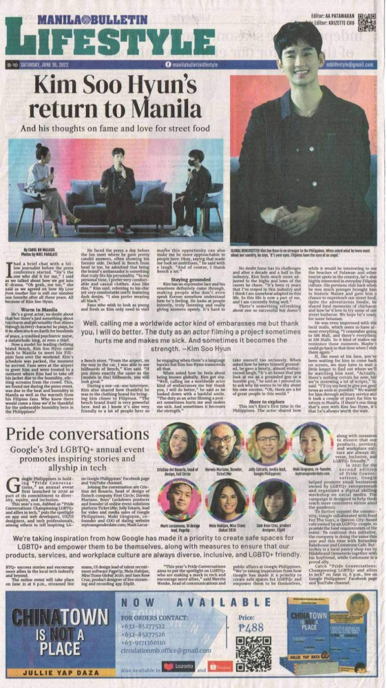 Manila Bulletin Lifestyle newspaper featuring Google's Pride Conversations