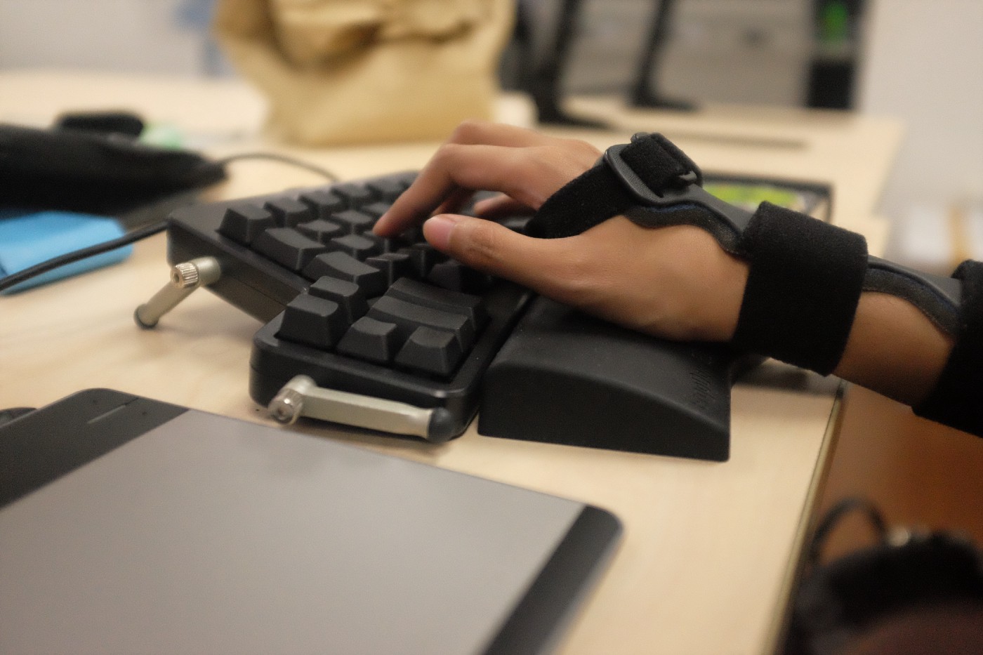 My hand resting on my Ergodox's wrist rest