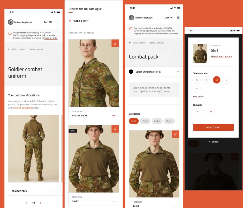Mobile requisition flow screens for DefenseSupply.gov