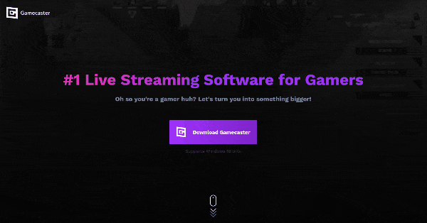 Scrolling through the latest design of Gamecaster Web