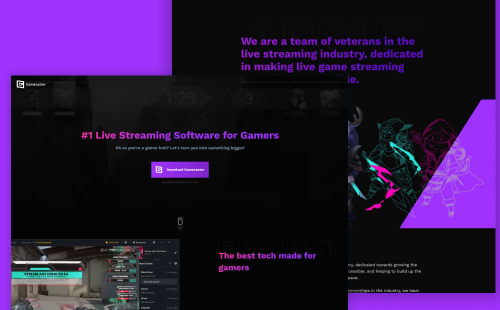 A screenshot of the Gamecaster website