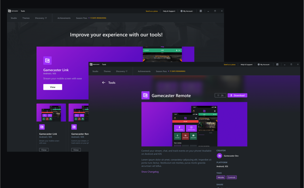 Screenshot of the Tools page, which features several apps that can help content creators do more with their streams.