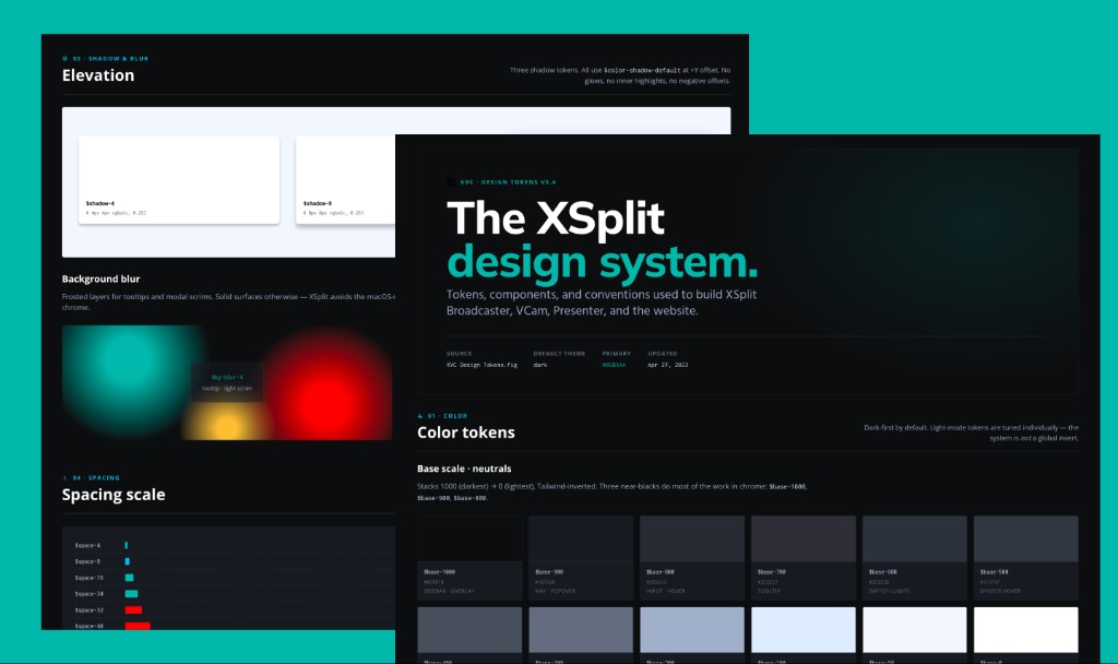 The XSplit design system — tokens, components, and conventions used to build XSplit Broadcaster, VCam, Presenter, and the website